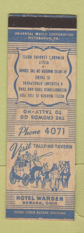 Matchbook Cover - Hotel Warren Newark OH Tally Ho Tavern
