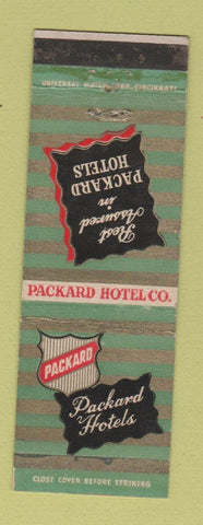 Matchbook Cover - Packard Hotels Findlay Piqua Mount Vernon Zanesville OH WEAR
