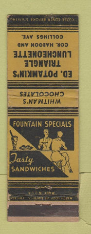 Matchbook Cover - Ed Potamkin's Traingle Lunch Whiman's Chocolates WORN