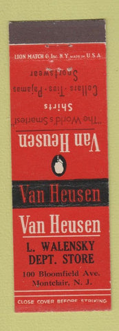 Matchbook Cover - Van Heusen Men's Clothes L Walensky Montclair NJ