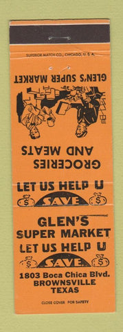 Matchbook Cover - Glen's Super Market Grocery Brownsville TX