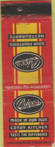 Matchbook Cover - Price's Candy  restaurants