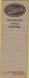 Matchbook Cover - Price's Candy  restaurants