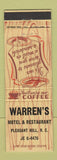 Matchbook Cover - Warren's Motel Restaurant Pleasant Hill NC