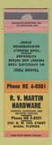 Matchbook Cover - RV Martin Hardware Miami FL WEAR