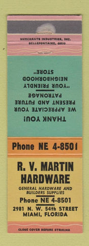 Matchbook Cover - RV Martin Hardware Miami FL WEAR