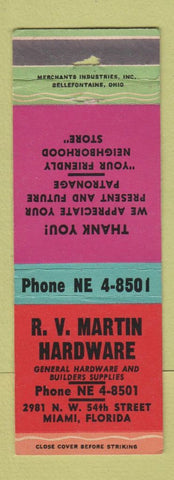 Matchbook Cover - RV Martin Hardware Miami FL WEAR