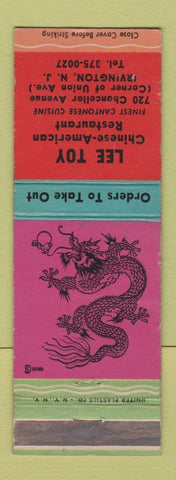 Matchbook Cover - Lee Toy Chinese Restaurant Irvington NJ WEAR