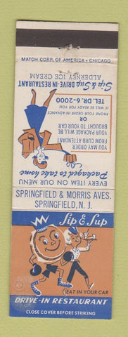 Matchbook Cover - Sip & Sup Drive In Restaurant Springfield NJ STAINED