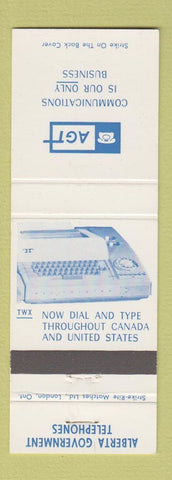 Matchbook Cover - Albert Government Telephones Calgary Edmonton AB
