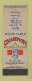 Matchbook Cover - Champion Spark Plugs New Albany Hotel Rawlins WY