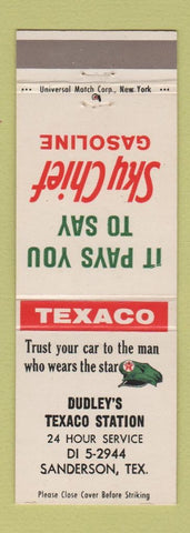 Matchbook Cover - Texaco oil gas Dudley's Sanderson TX