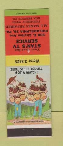 Matchbook Cover - Stan's TV Service Philadelphia PA hillbilly