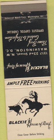 Matchbook Cover - Blackie's House of Beef Washington DC cowboy