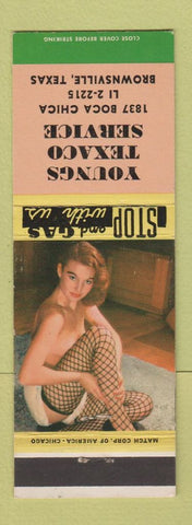 Matchbook Cover - Youngs Texaco oil gas Brownsville TX pinup