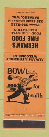 Matchbook Cover - Herman's Fine Food bowling Baraboo WI