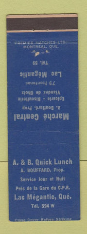 Matchbook Cover - A&B Quick Lunch Marche Central Lac Megantic QC