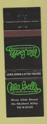 Matchbook Cover - Ma Bells Restaurant New York City