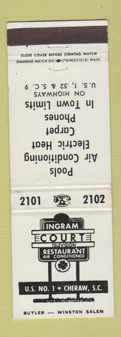 Matchbook Cover - Ingram Court Restaurant Cheraw SC