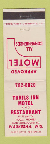 Matchbook Cover - Trails Inn Motel Restaurant Waukesha WI