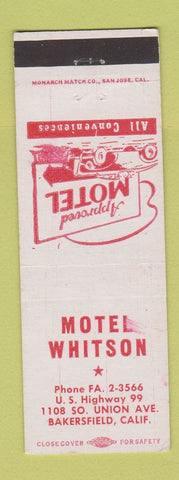 Matchbook Cover - Hotel Whiston Bakersfield CA WEAR