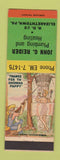 Matchbook Cover - John Reider Plumbing Heating Elizabethtown PA hillbilly