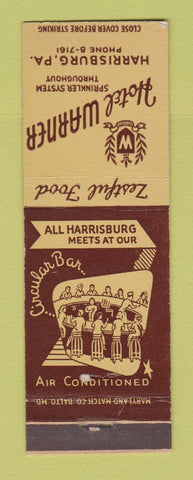 Matchbook Cover - Hotel Warner Harrisburg PA Circular Bar