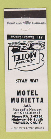 Matchbook Cover - Motel Murietta Merced CA WHITE