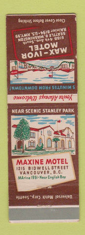 Matchbook Cover - Maxi Ivor Motel Seattle WA Maxine Motel Vancouver BC