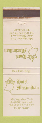 Matchbook Cover - Hotel Maximilian Innsbruck Austria WEAR