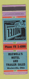 Matchbook Cover - Maxwell's Motel Trailer Sales Westerville OH