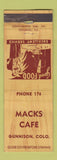 Matchbook Cover - Macks Cafe Gunnsion Colorado WORN