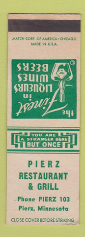 Matchbook Cover - Pierz Restaurant Grill MN SAMPLE