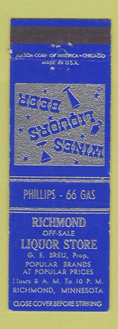 Matchbook Cover - Richmond Liquor Store Richmond MN Phillips 66 oil gas