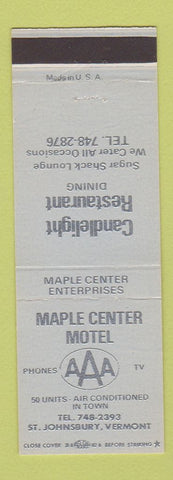 Matchbook Cover - Maple Center Motel St Johnsbury VT