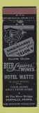 Matchbook Cover - Hotel Watts Danville PA