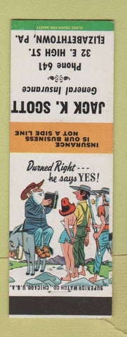Matchbook Cover - Jack Scott Insurance Elizabethtown PA hillbilly