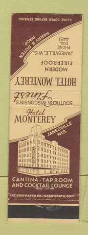Matchbook Cover - Hotel Monterey Janesville WI
