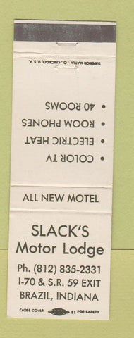 Matchbook Cover - Slack's Motor Lodge Brazil IN