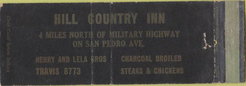 Matchbook Cover - Hill Country Inn San Antonio TX?