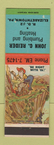 Matchbook Cover - John Reider Plumbing Heating Elizabethtown PA hillbilly