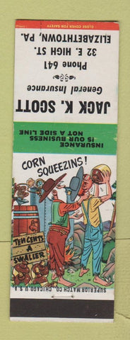 Matchbook Cover - Jack Scott Insurance Elizabethtown PA hillbilly