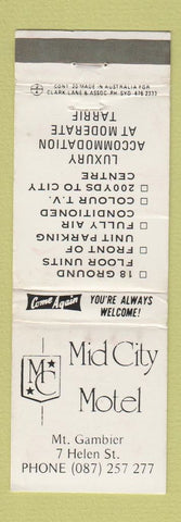 Matchbook Cover - Mid City Motel Mt Gambier Australia WEAR