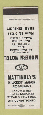 Matchbook Cover - Mattingly's Motel Restaurant Sebree KY