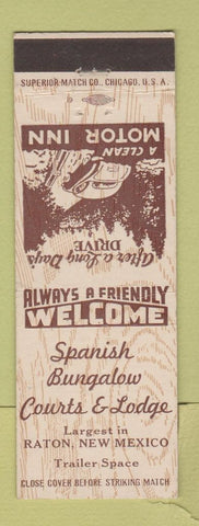 Matchbook Cover - Spanish Bungalow Courts Lodge Raton NM