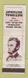 Matchbook Cover - National Restaurant Selins Grove PA 1953 Abraham Lincoln