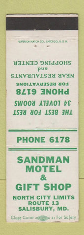 Matchbook Cover - Sandman Motel Gift Shop Salisbury MD