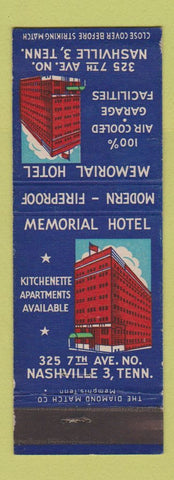 Matchbook Cover - Memorial Hotel Nashville TN