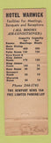 Matchbook Cover - Hotel Warwick Newport News VA WEAR