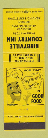 Matchbook Cover - Kirbyville Country Inn PA YELLOW